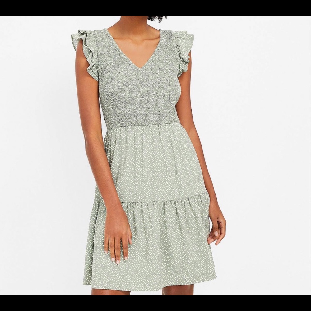 LOFT Petite Dotted Smocked Tiered Dress